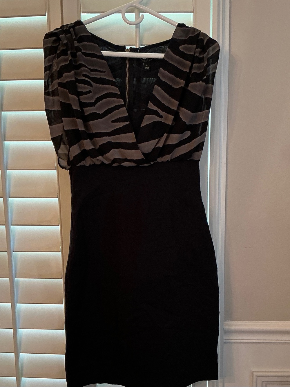 Nicole Miller Black Dress with Gray Zebra-Print Wrap Bodice